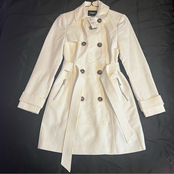 New With Tag Express XXS White Double Breasted Pea Coat - Picture 2 of 4